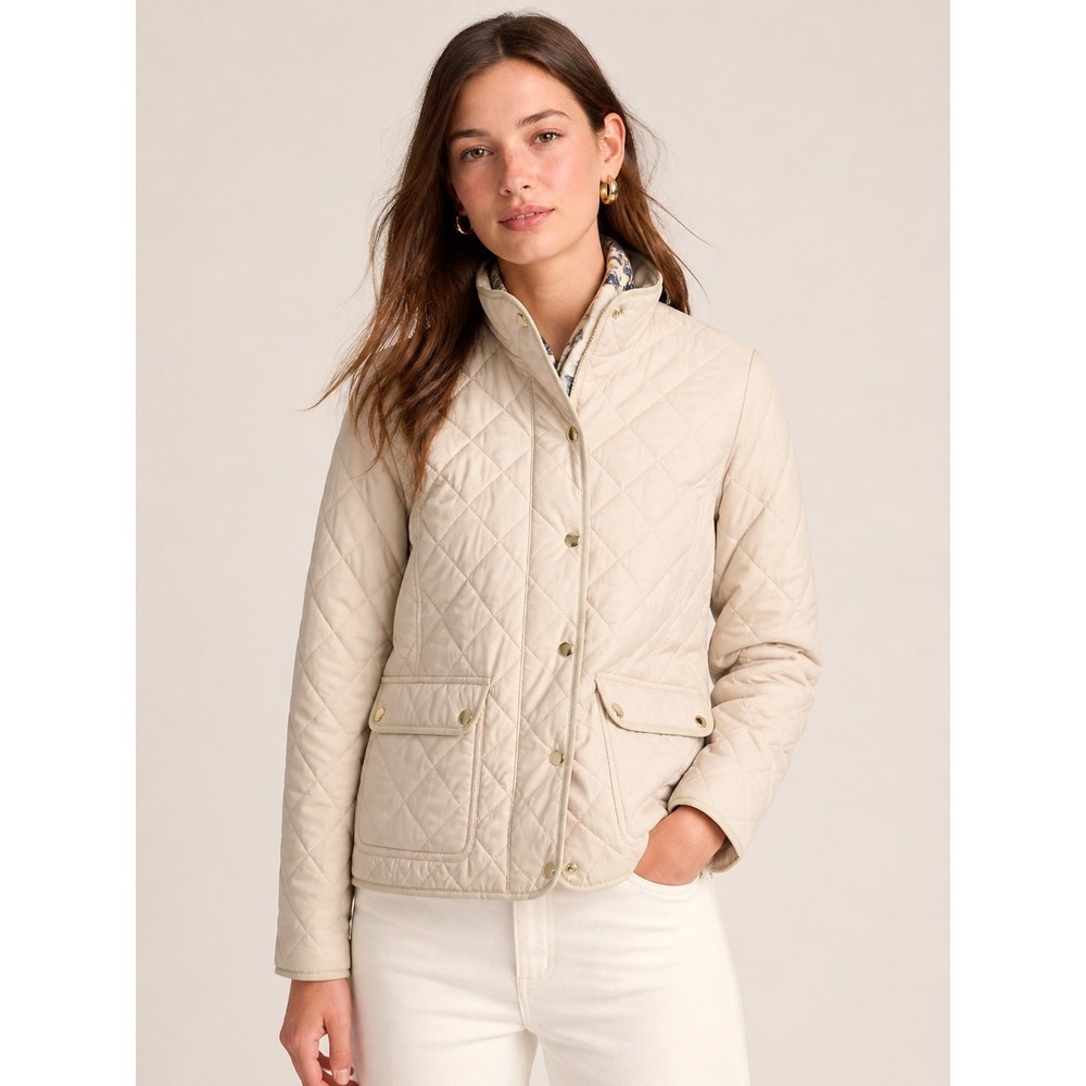 J.Crew Womens Preppy Quilted Excursion Jacket Cream Large Barn Coat Classic